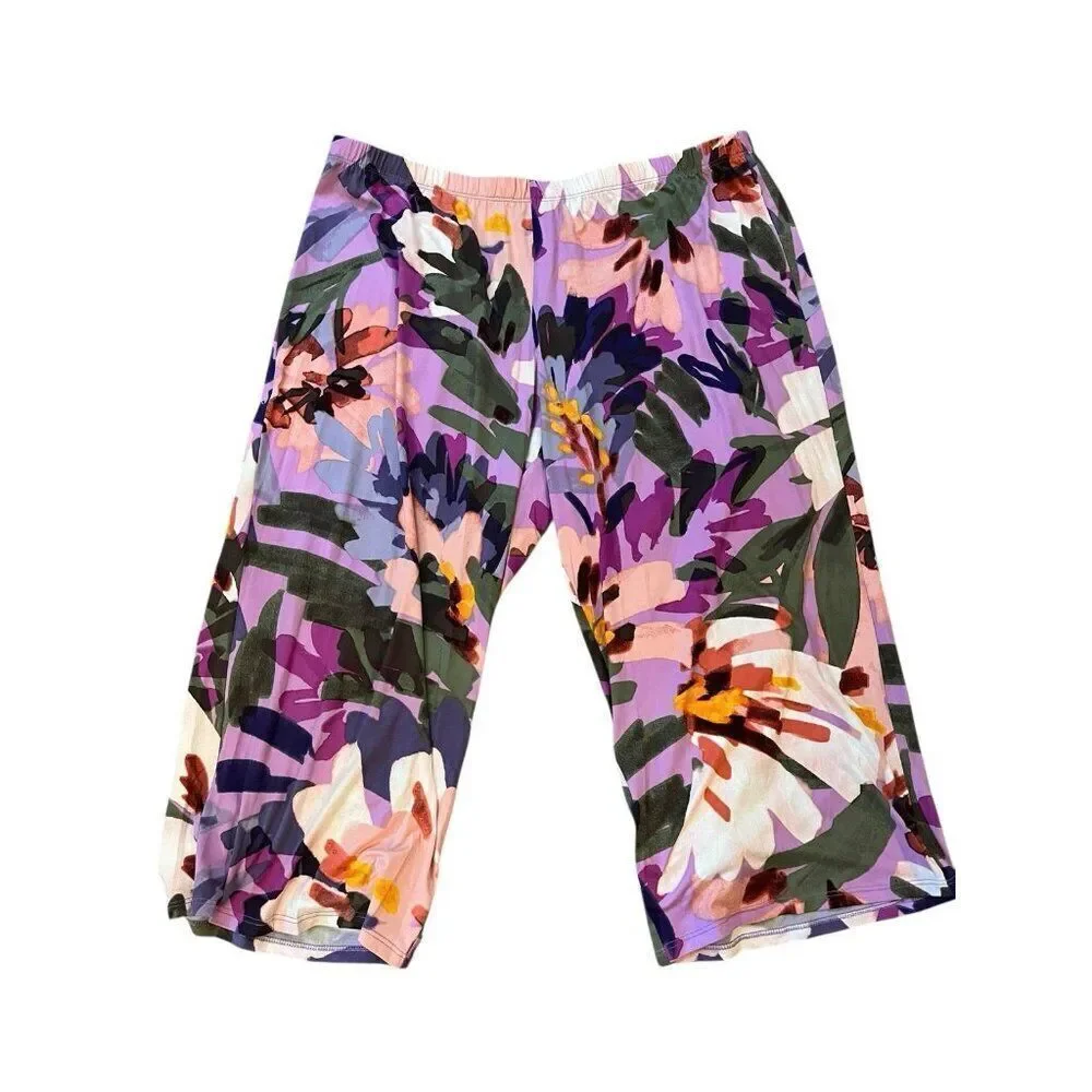 Womens Large XL Cami Top and Cropped Pajama Pants Set 2 Piece NWT Purple Floral - Picture 3 of 8